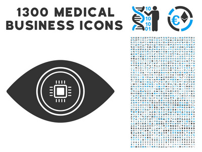 智能视觉眼睛图标与 1300年医疗业务图标