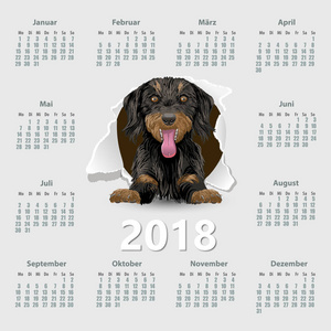2018 年德国的日历。每周从星期一开始