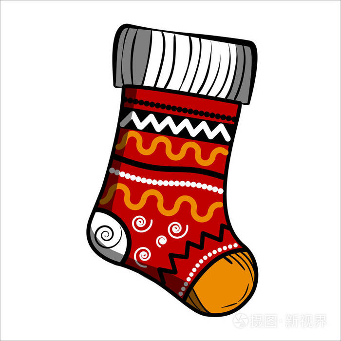彩色素描圣诞袜子.手绘样式.向量例证, epps 10