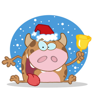 圣诞牛铃铛在雪中照片