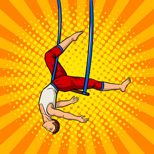 马戏团杂技演员在空中飞人波普艺术矢量