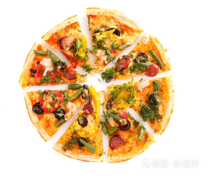 美味披萨用橄榄上白色隔离