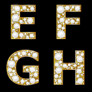 闪闪发光的金色金属字母 e f g h