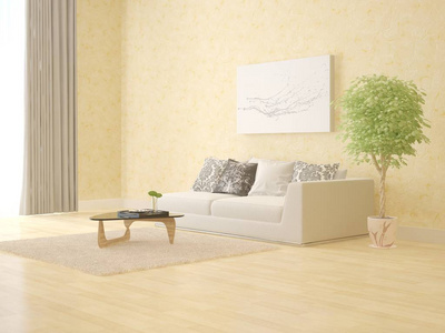 模拟出一个现代的客厅有一个紧凑的沙发