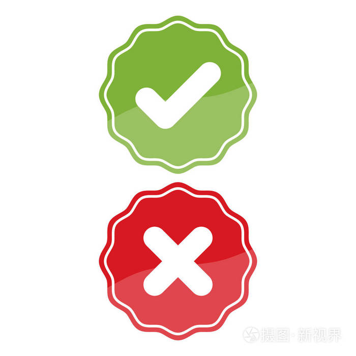复选标记和 x 标记在白色背景上的对与错.矢量图业务图标概念