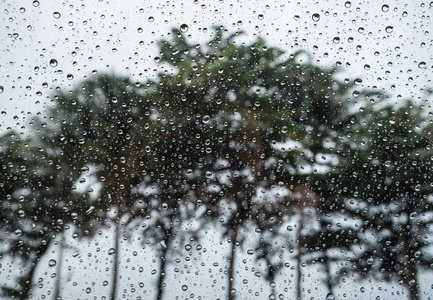 雨水落在玻璃表面的海滩背景，抽象 B