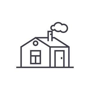 烟囱矢量线图标 标志 插图背景，可编辑描边的房子