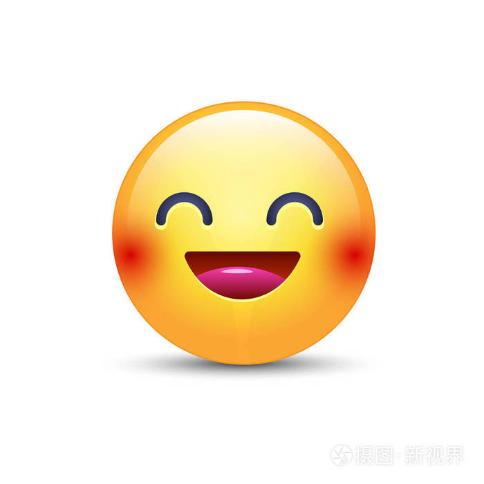 有趣的黄色卡通表情面对微笑睁开眼睛可爱的矢量快乐图释现实的笑脸