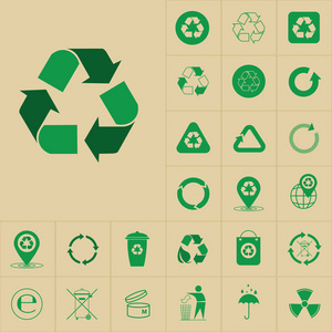 回收废象征绿色箭头标志设置的 Web 图标集合