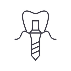 植牙，义齿种植体矢量线图标，标志，背景，可编辑的笔画的插图