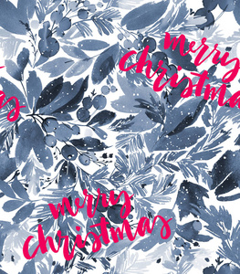无缝水彩圣诞图案与浆果和云杉