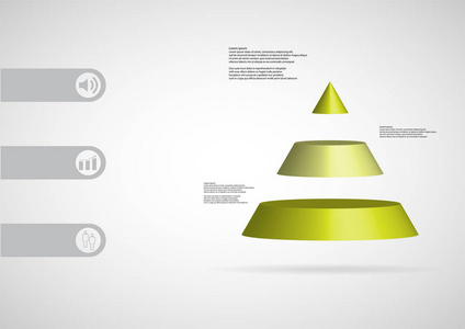 与三角形水平划分为三个绿色片 3d 图图表模板