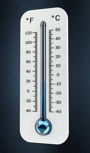 该值指示温度低的 3d 渲染冷白色温度计
