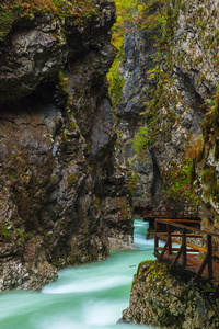 布莱德市附近的木栈道和 Vintgar 峡谷