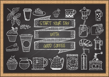 手工灯笼店手工绘制的咖啡和面包店在黑板上照片