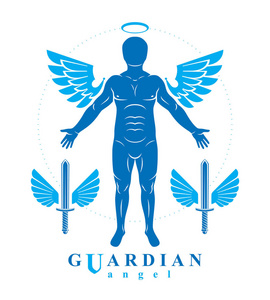 天使翅膀和光环创造的守护人物照片