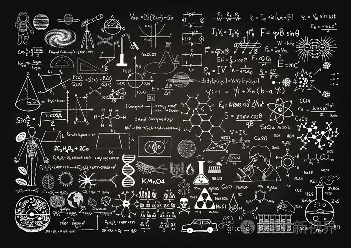手在黑板上的绘制的科学插画 正版商用图片0ch2bw 摄图新视界