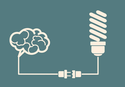 思想理念灯泡连接到大脑