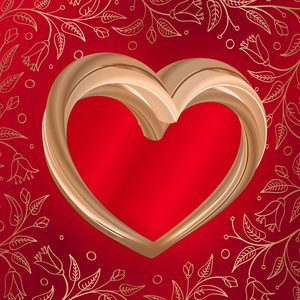 情人节的背景上红色抽象金子般的心