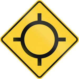 旧的美国 Mutcd deroad 的道路标志签署回旋处或交通圈前方的警告