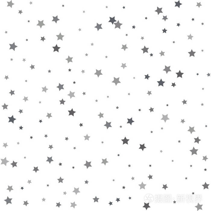 银色闪光的星星从白色的背景上从天而降一个
