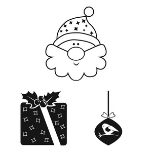 圣诞属性和附件黑色图标集合中的设计。圣诞快乐矢量符号股票网页插图