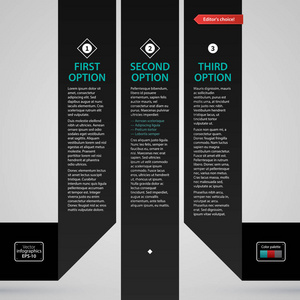 现代 web 设计模板与三个黑色的纸条纹和选项。严格的企业风格。有用的年度报告 演示文稿和媒体
