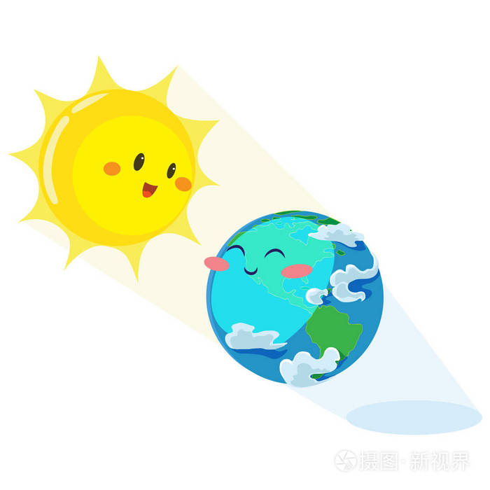 地球日快乐的太阳用它的黄色温暖的光线加热地球爱世