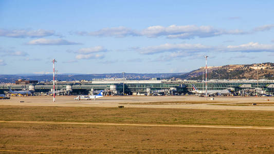 石家庄客运站马赛, 法国, 在2018年3月2日.机场客运站机场的景观照片