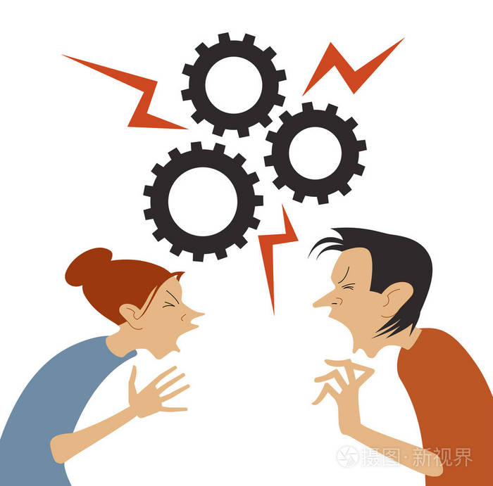 男人和女人吵架.平面样式中的矢量插图