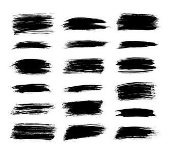 在白色背景上隔离的黑色不准确的简单画笔笔画集照片