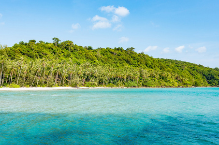 美丽的热带明确海滩沽岛，泰国