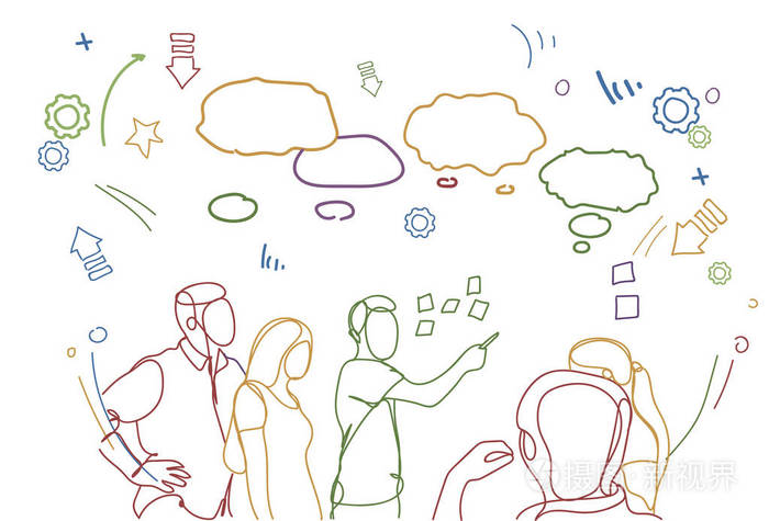 一群人交谈交流青年朋友会议概念涂鸦抽象背景