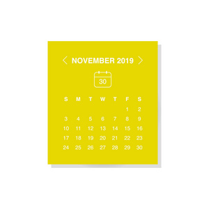 基于黄色背景的2019年日历11月月矢量插画设计