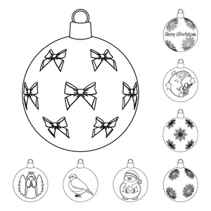 用于设计的集集合中的装饰轮廓图标的球。圣诞球矢量符号股票 web 插图