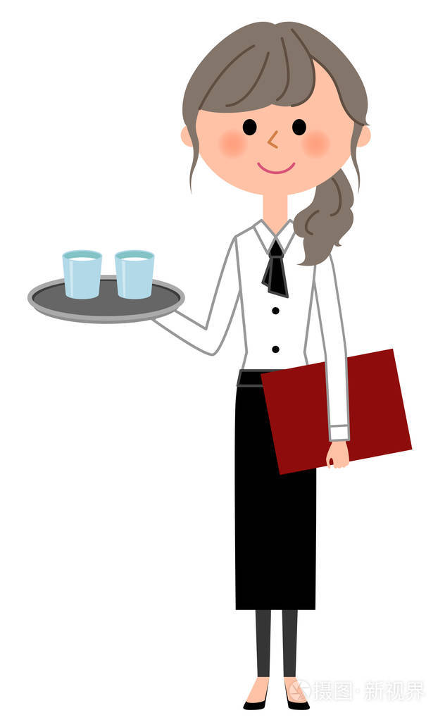 咖啡厅服务员, 服务员, 随身携带/这是一个女服务生的插图, 携带水