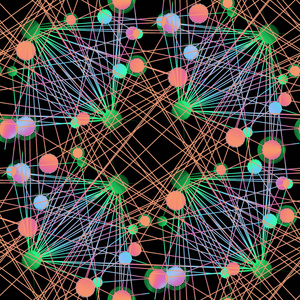 用五彩黑色直线连接的复杂的环形图案