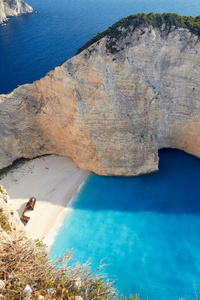 在 Shipwrech 湾的破的船。Navagio 海滩，Zakinthos 希腊