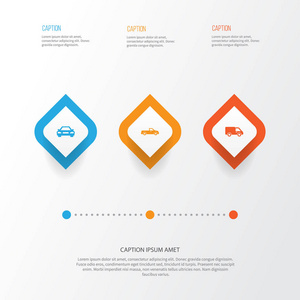 汽车图标设置。卡车 马车 汽车和其他元素的集合。此外包括汽车 汽车 卡车等符号