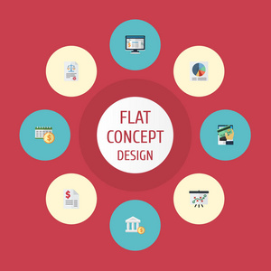 平图标会计系统，最后期限 责任和其他矢量元素。注册平面图标符号集还包括税收 白板 策略对象