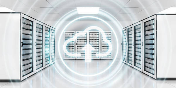 服务器空间数据中心与云蓝色图标 3d 渲染照片