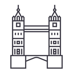 伦敦塔桥矢量线图标 标志 插图背景，可编辑笔触