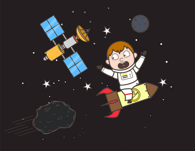卡通宇航员吓到小行星矢量图图片