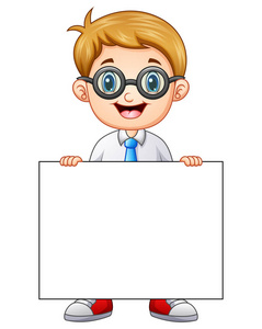 高中校服可爱的男孩,在举空白牌子的校服照片