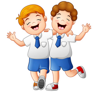微笑着两个孩子在一个统一的学校