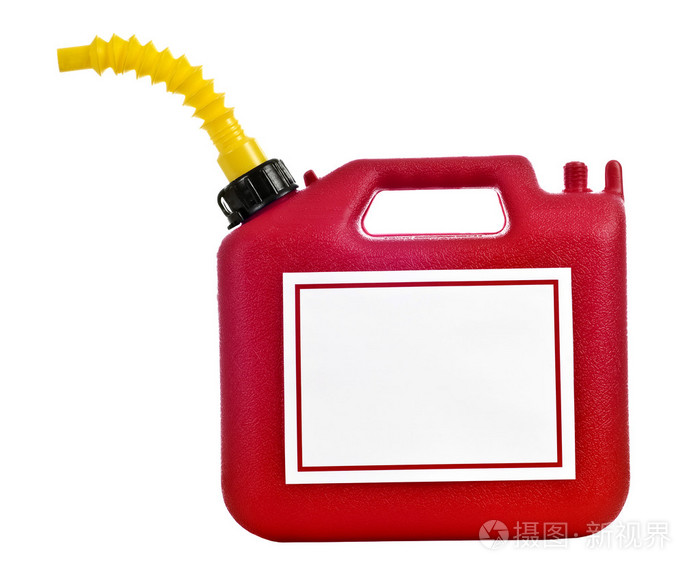 大红色汽油或燃料容器与空白的标志，为您的副本
