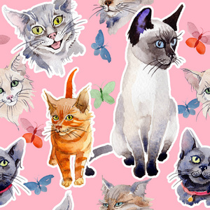猫野生动物纹样在水彩风格图片
