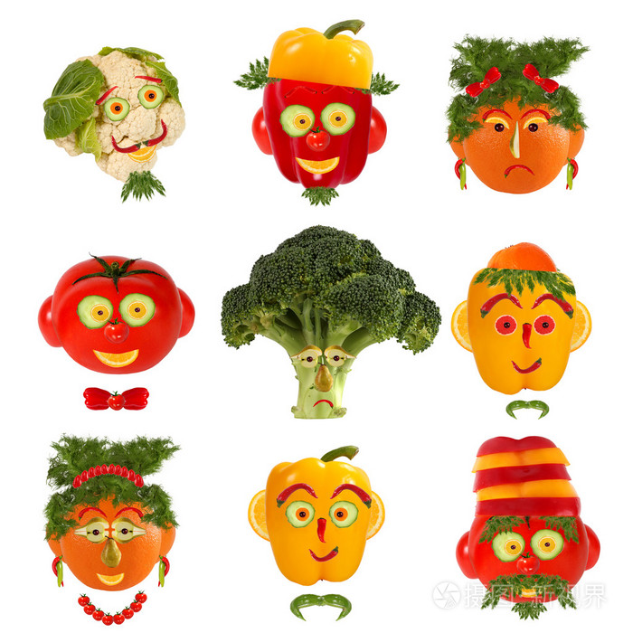 创意组的食品的概念.几个有趣的肖像,从蔬菜