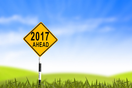 2017 年中新的一年和蓝蓝的天空，草田, 的路标可以