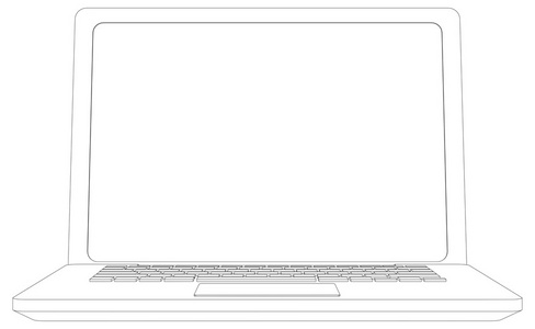 线框打开笔记本电脑.前视图.矢量图照片